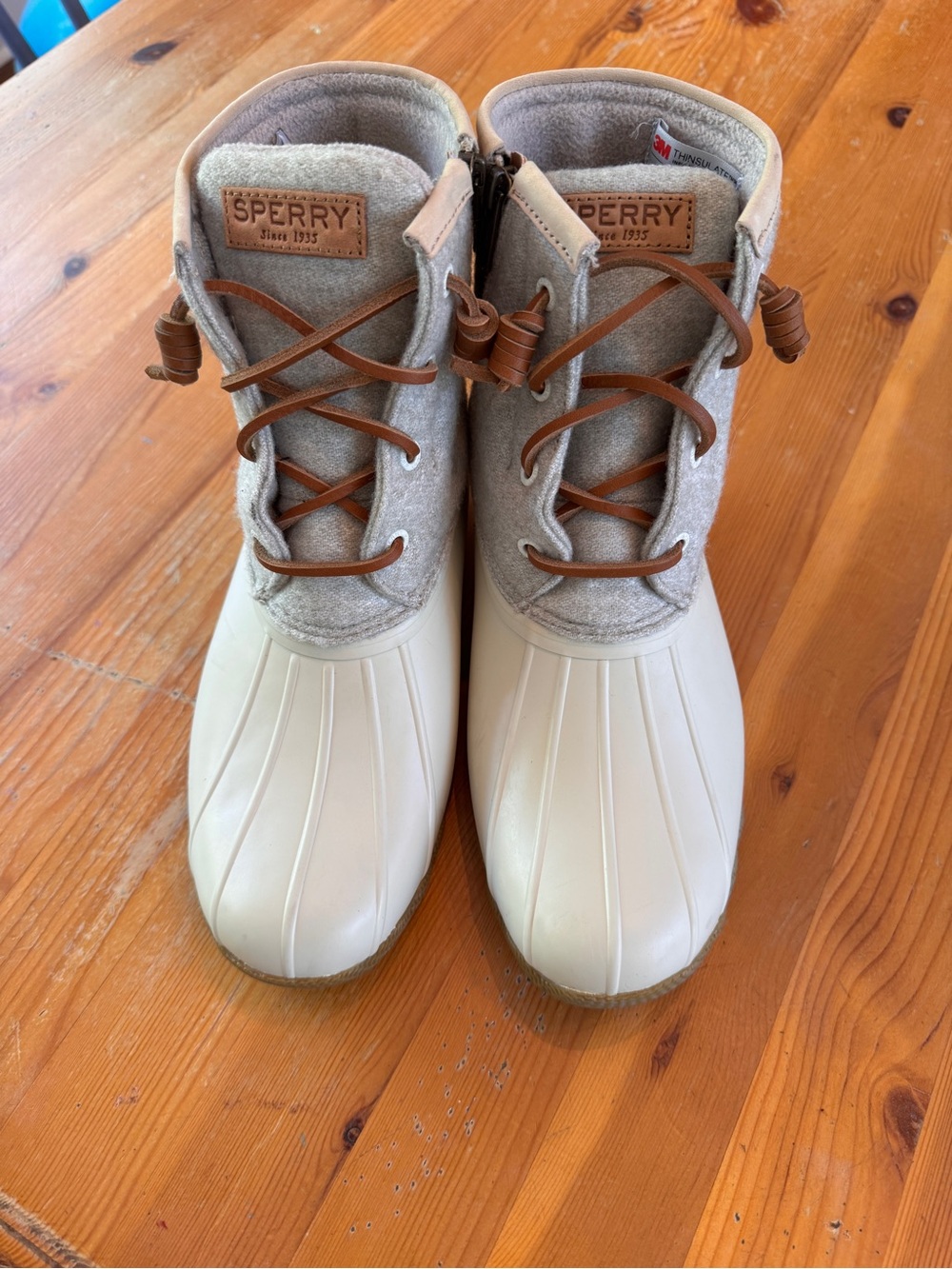 Sperry Cream and Tan Waterproof Duck Booties